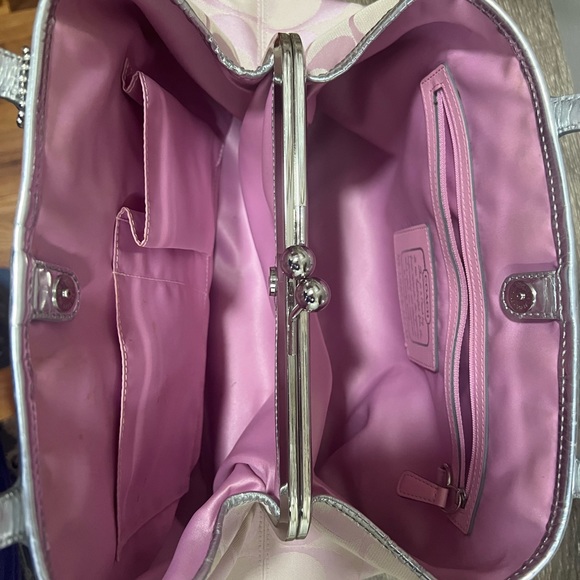 Coach Signature Stripe Pink/Silver Satchel - Picture 3 of 6